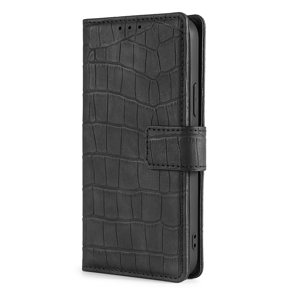 Crocodile Texture Magnetic Closure PU Leather Wallet Stand Flip Well-protected Case Shell for Honor 50 Pro - Black-3