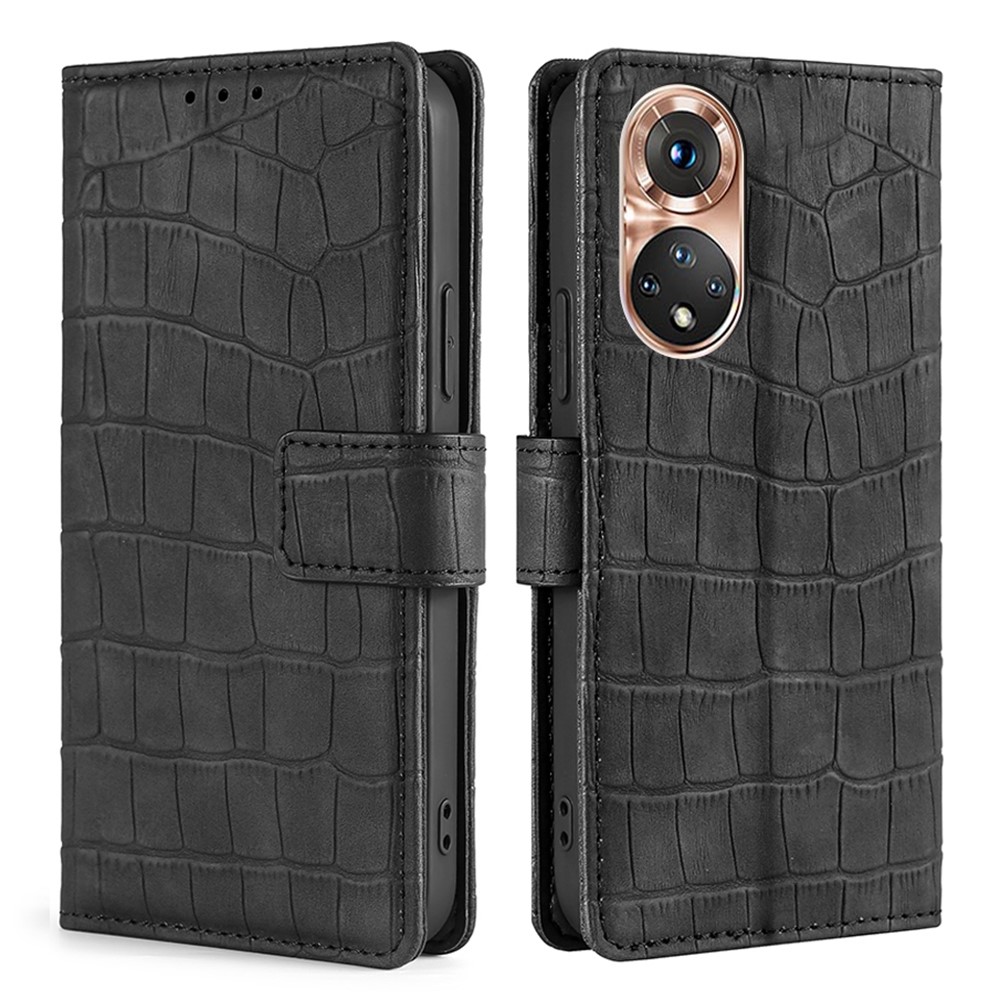 Crocodile Texture Stylish Anti-scratch PU Leather Wallet Hands-Free Stand Magnetic Flip Folio Case for Honor 50 - Black-1