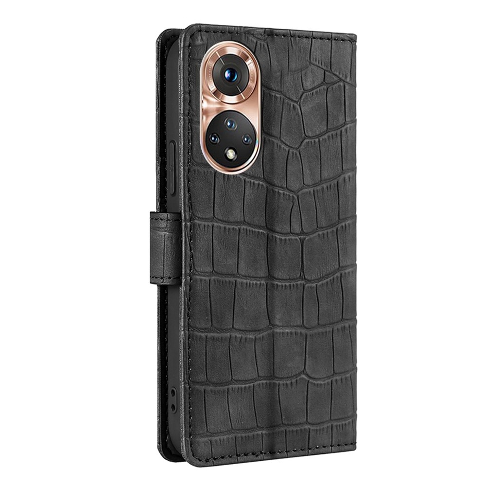 Crocodile Texture Stylish Anti-scratch PU Leather Wallet Hands-Free Stand Magnetic Flip Folio Case for Honor 50 - Black-2