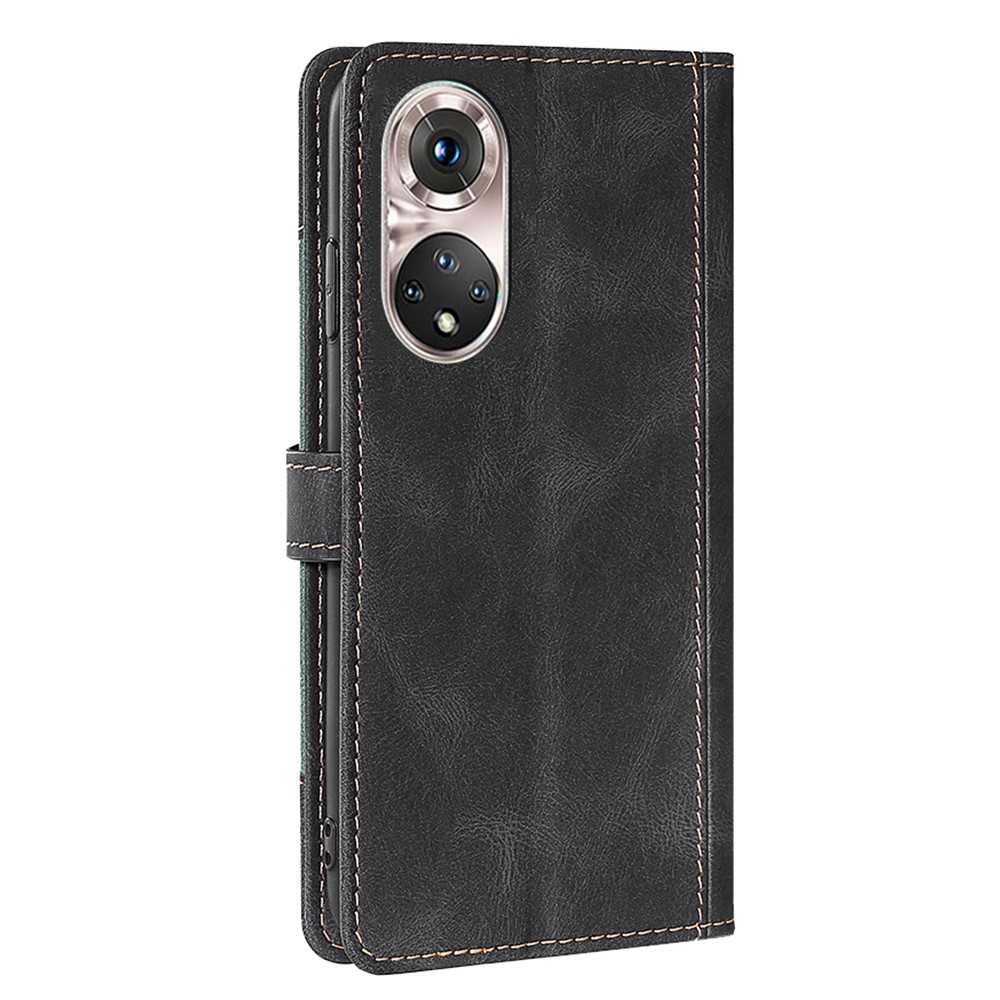 Bi-color Stylish Well-protected Wallet Magnetic Clasp PU Leather and TPU Phone Case Cover with Stand for Honor 50 Pro - Black-2