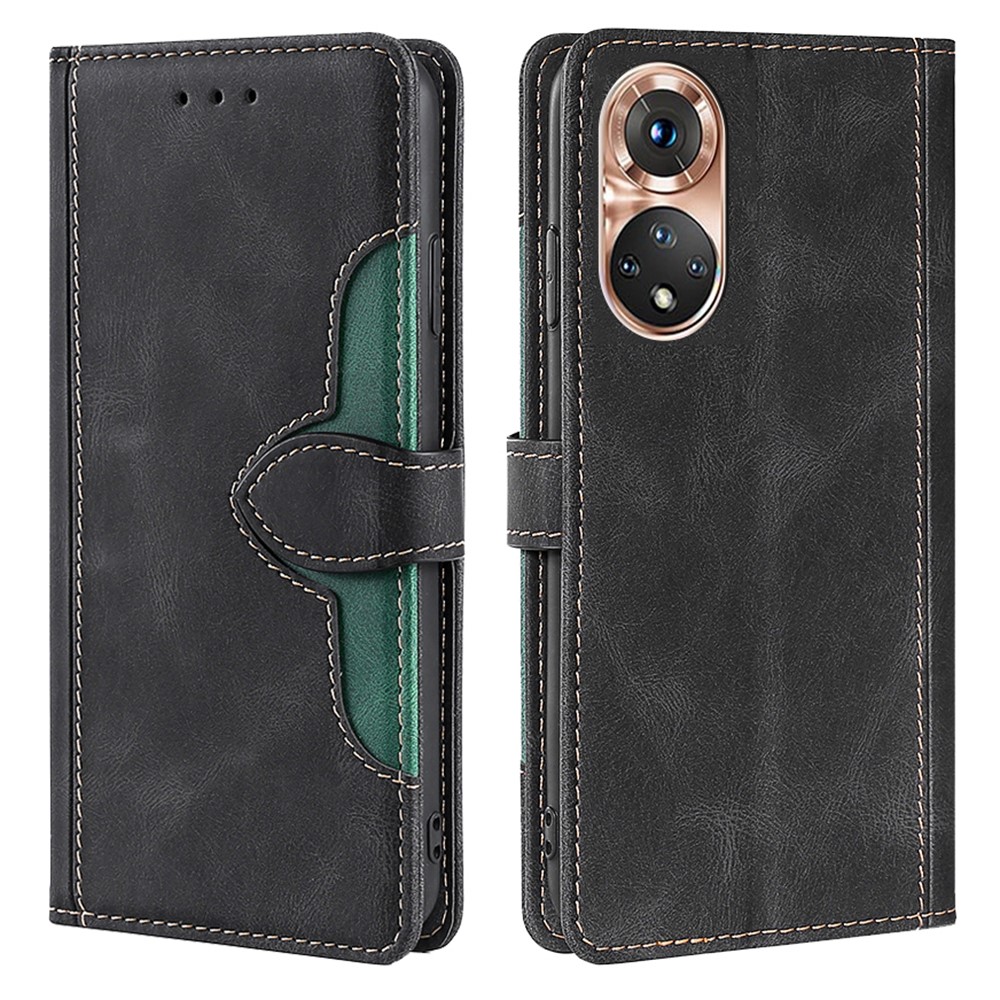 Bi-color Magnetic Clasp Anti-scratch Anti-shock PU Leather and TPU Phone Case Cover with Stand for Honor 50 - Black-1
