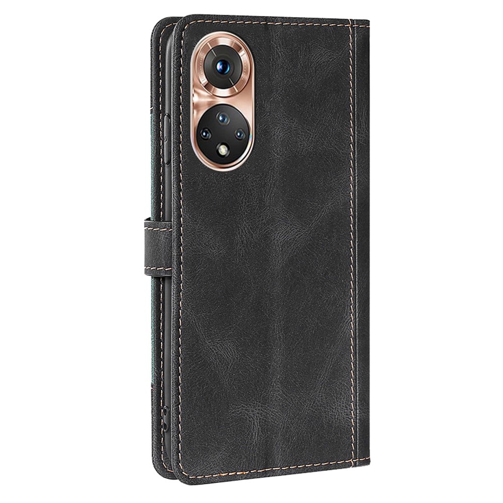 Bi-color Magnetic Clasp Anti-scratch Anti-shock PU Leather and TPU Phone Case Cover with Stand for Honor 50 - Black-2