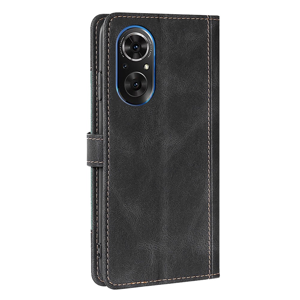 Bi-color Magnetic Clasp Anti-drop Shockproof PU Leather and TPU Phone Case Shell with Stand for Honor 50 SE - Black-2