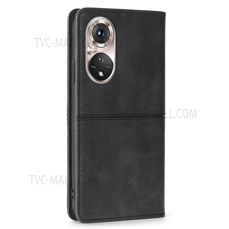 Stand Book Design Premium PU Leather Flip Folio Auto Magnetic Closed Cover with Card Slots for Honor 50 Pro - Black-3