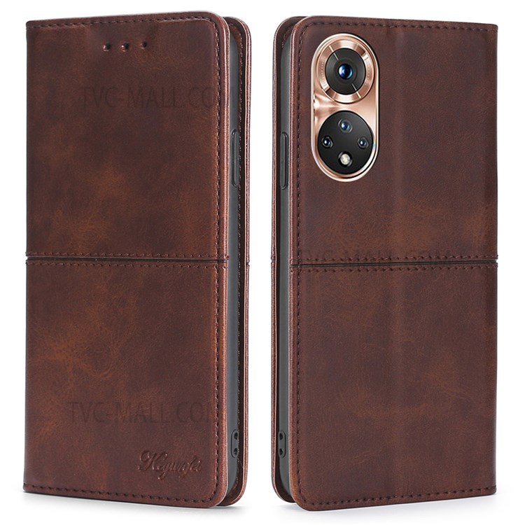 PU Leather Auto Closing Magnetic Card Slots Stand Protective Flip Cover for Honor 50 - Dark Brown-1