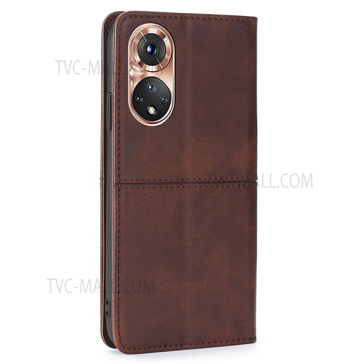 PU Leather Auto Closing Magnetic Card Slots Stand Protective Flip Cover for Honor 50 - Dark Brown-3