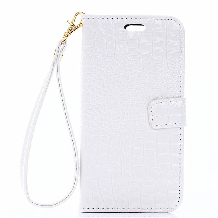 Crocodile Texture Leather Wallet Cover for Huawei Honor 8 with Handy Strap - White-1