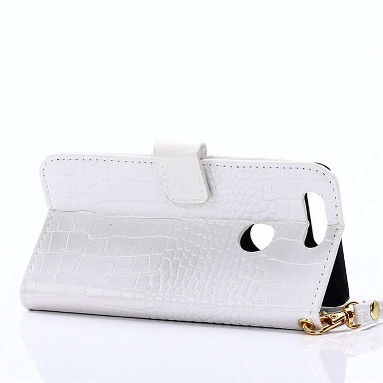 Crocodile Texture Leather Wallet Cover for Huawei Honor 8 with Handy Strap - White-3