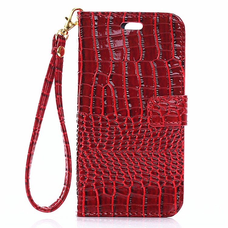 Crocodile Grain Leather Wallet Shell for Huawei Honor 8 with Handy Strap - Red-1