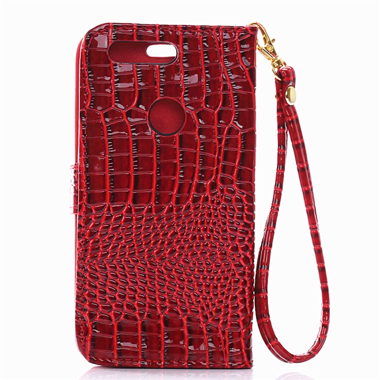 Crocodile Grain Leather Wallet Shell for Huawei Honor 8 with Handy Strap - Red-2