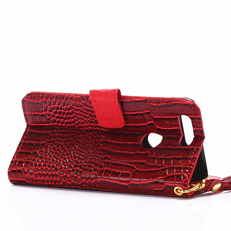 Crocodile Grain Leather Wallet Shell for Huawei Honor 8 with Handy Strap - Red-3