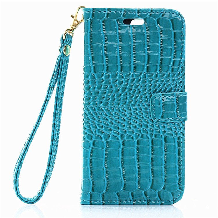 Crocodile Grain Leather Wallet Stand Case for Huawei Honor 8 with Handy Strap - Blue-1