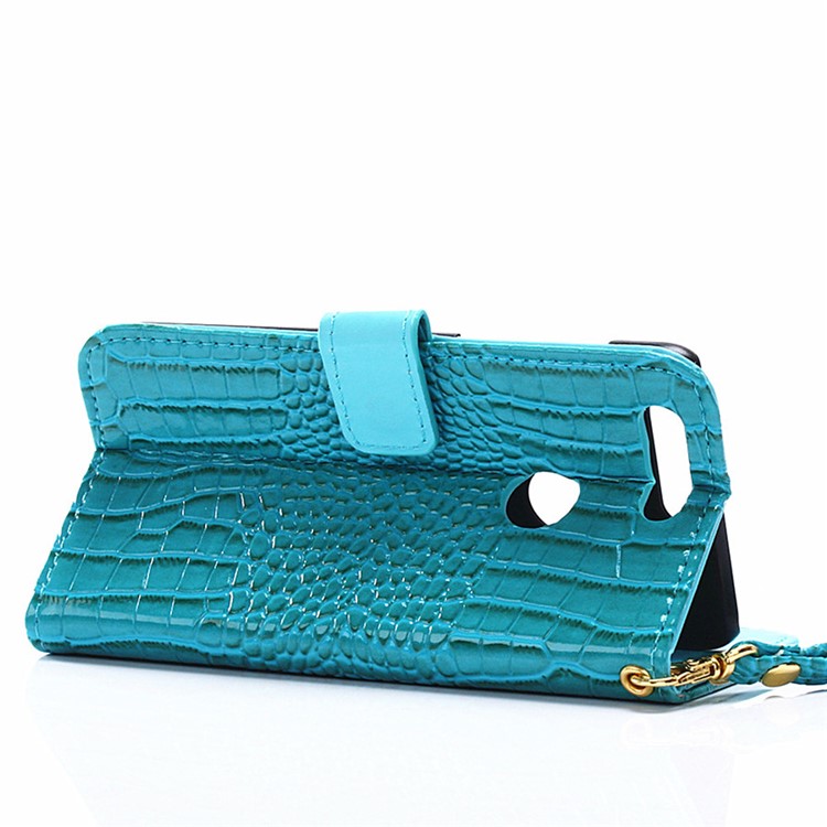 Crocodile Grain Leather Wallet Stand Case for Huawei Honor 8 with Handy Strap - Blue-3