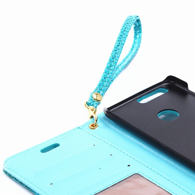 Crocodile Grain Leather Wallet Stand Case for Huawei Honor 8 with Handy Strap - Blue-5