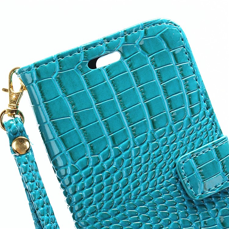 Crocodile Grain Leather Wallet Stand Case for Huawei Honor 8 with Handy Strap - Blue-6