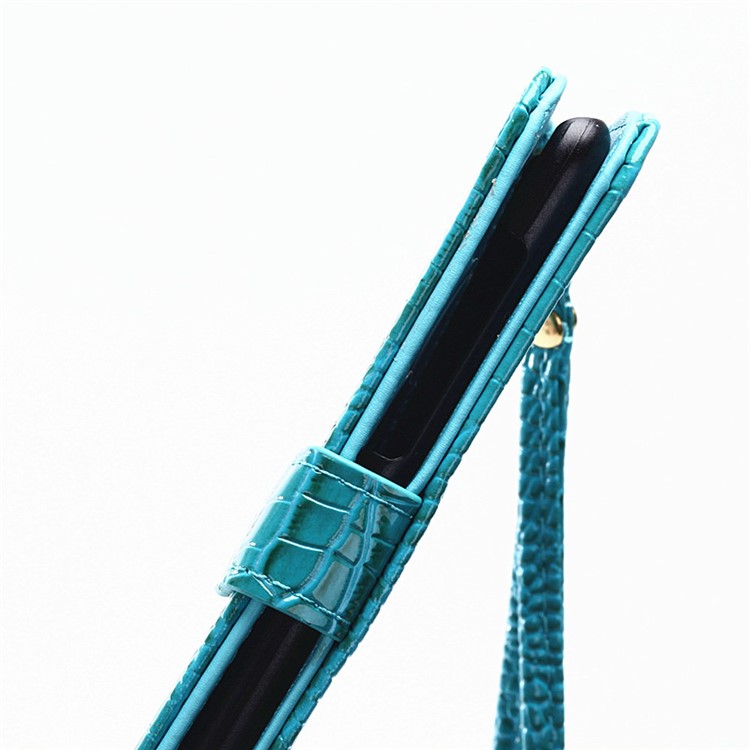 Crocodile Grain Leather Wallet Stand Case for Huawei Honor 8 with Handy Strap - Blue-8