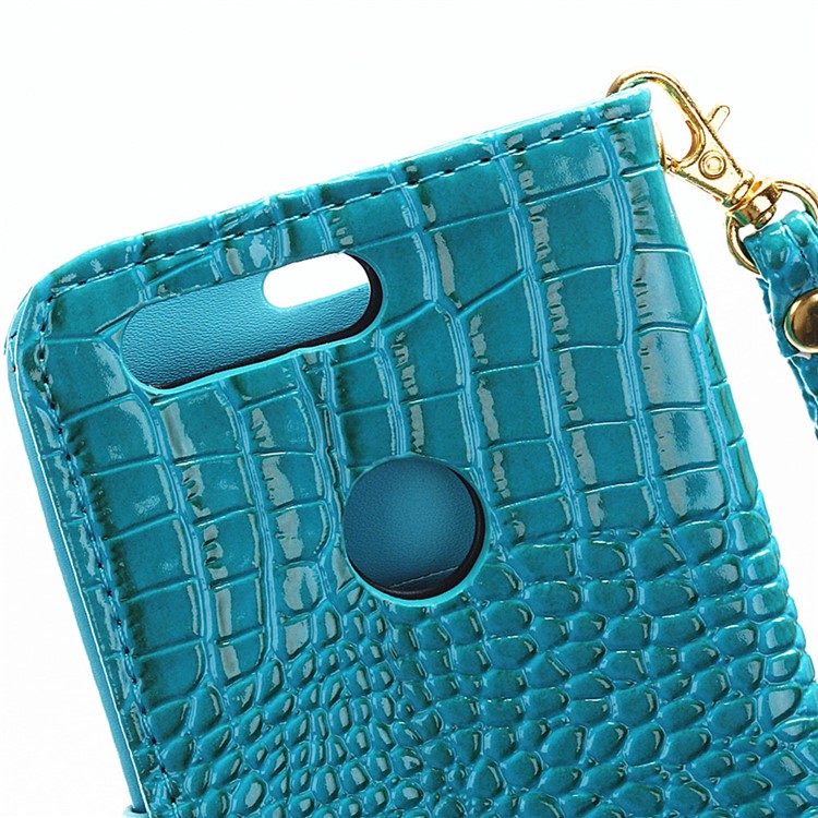Crocodile Grain Leather Wallet Stand Case for Huawei Honor 8 with Handy Strap - Blue-9