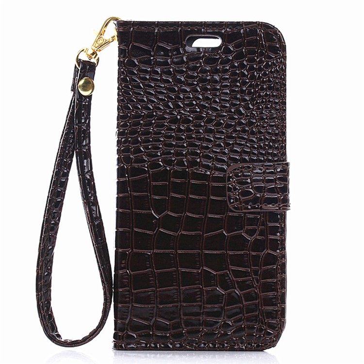 Crocodile Grain Leather Wallet Stand Cover for Huawei Honor 8 with Handy Strap - Coffee-1