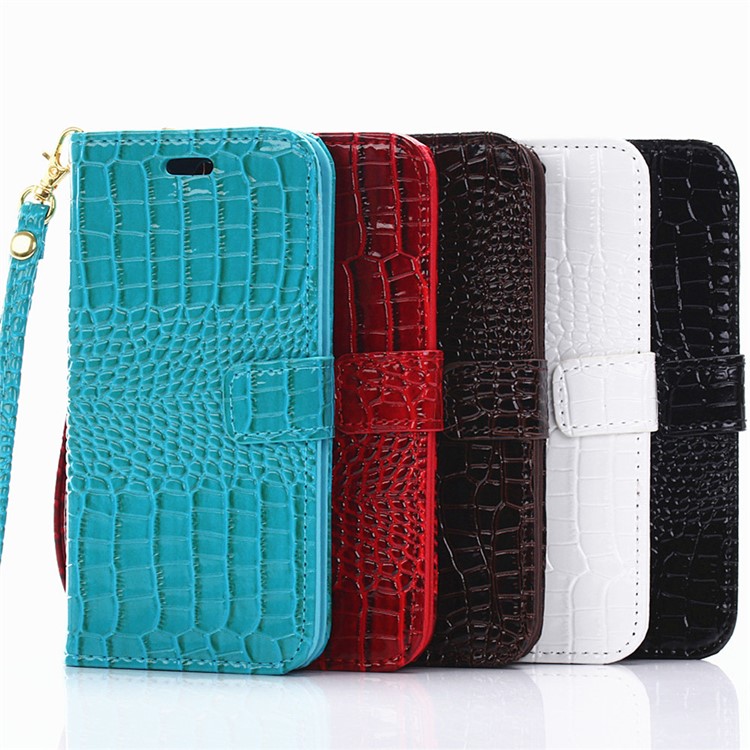 Crocodile Grain Leather Wallet Stand Cover for Huawei Honor 8 with Handy Strap - Coffee-4