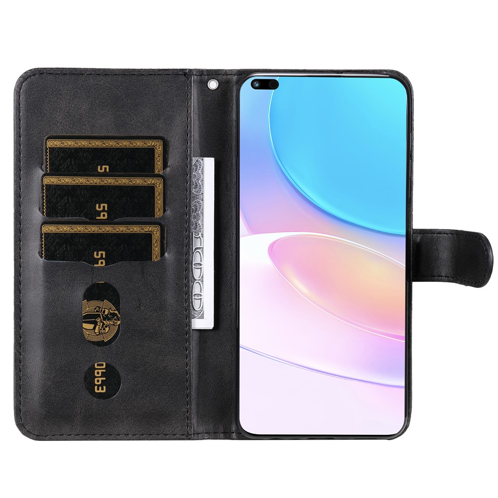 Zippered Pocket PU Leather Case Wallet Stand Design Phone Case for Huawei nova 8i/Honor 50 Lite - Black-4