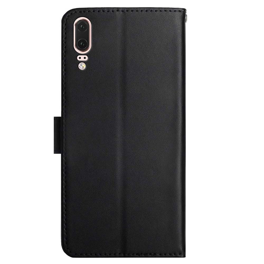 For Huawei P20 Flip Cover TPU + Genuine Leather Nappa Texture Multifunction Wallet Stand Good Protective Phone Case - Black-9