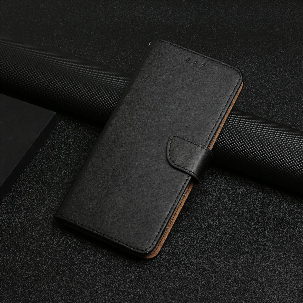 Para Huawei P40 Nappa Textura Sólida Cor Suporte Suporte Carteira Capa Móvel Couro Genuíno + TPU Flip Thone Shell - Preto