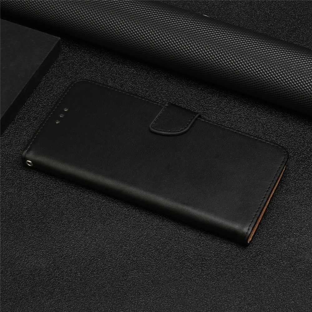 Para Huawei P40 Nappa Textura Sólida Cor Suporte Suporte Carteira Capa Móvel Couro Genuíno + TPU Flip Thone Shell - Preto