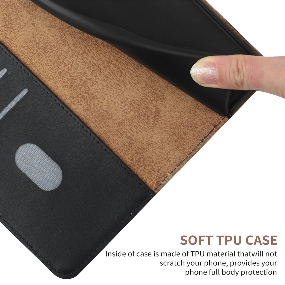 Para Huawei P40 Nappa Textura Sólida Cor Suporte Suporte Carteira Capa Móvel Couro Genuíno + TPU Flip Thone Shell - Preto