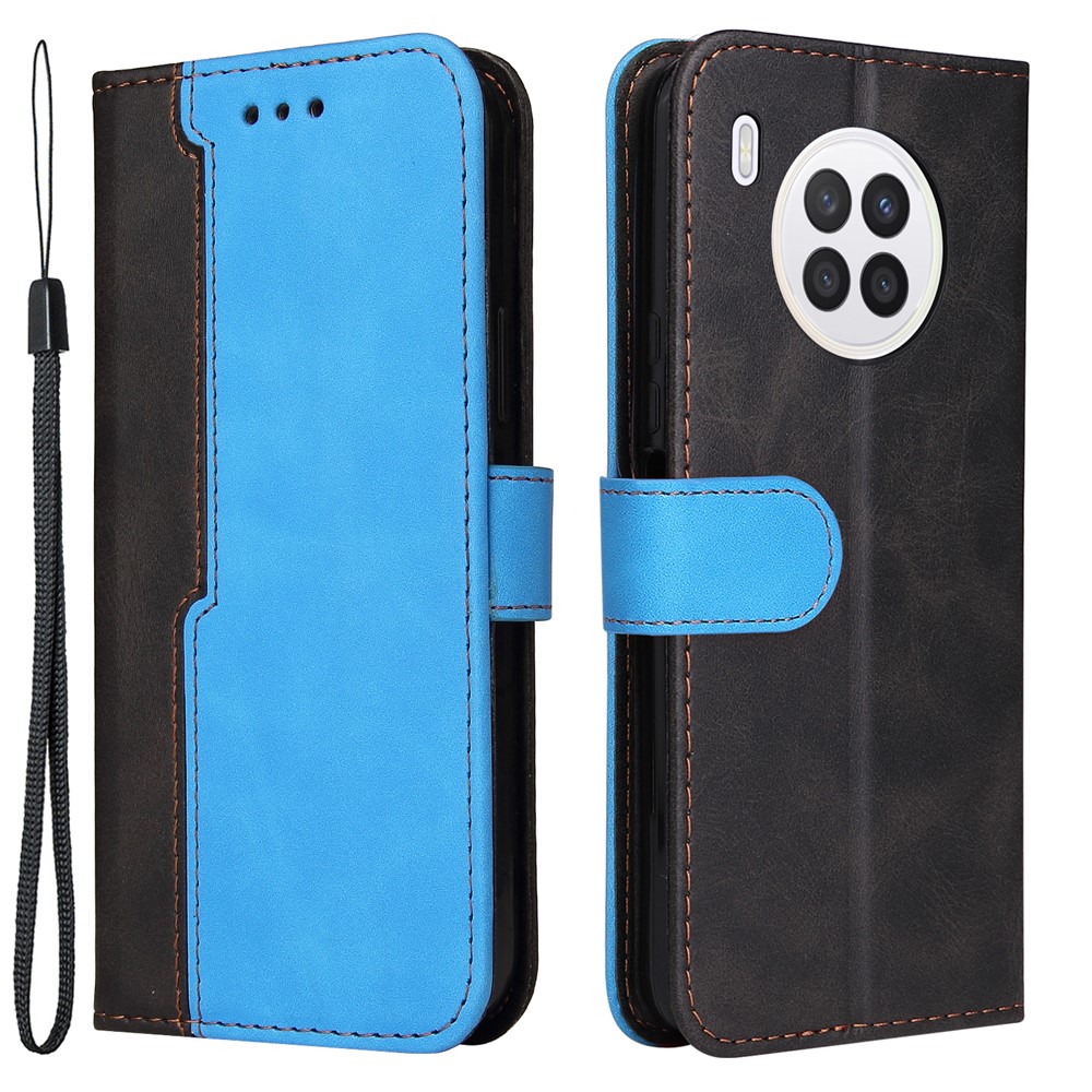 Business Style Splicing Dual-color Stand Wallet Design All-round Protection Phone Shell Case for Huawei nova 8i/Honor 50 Lite 5G - Blue-1