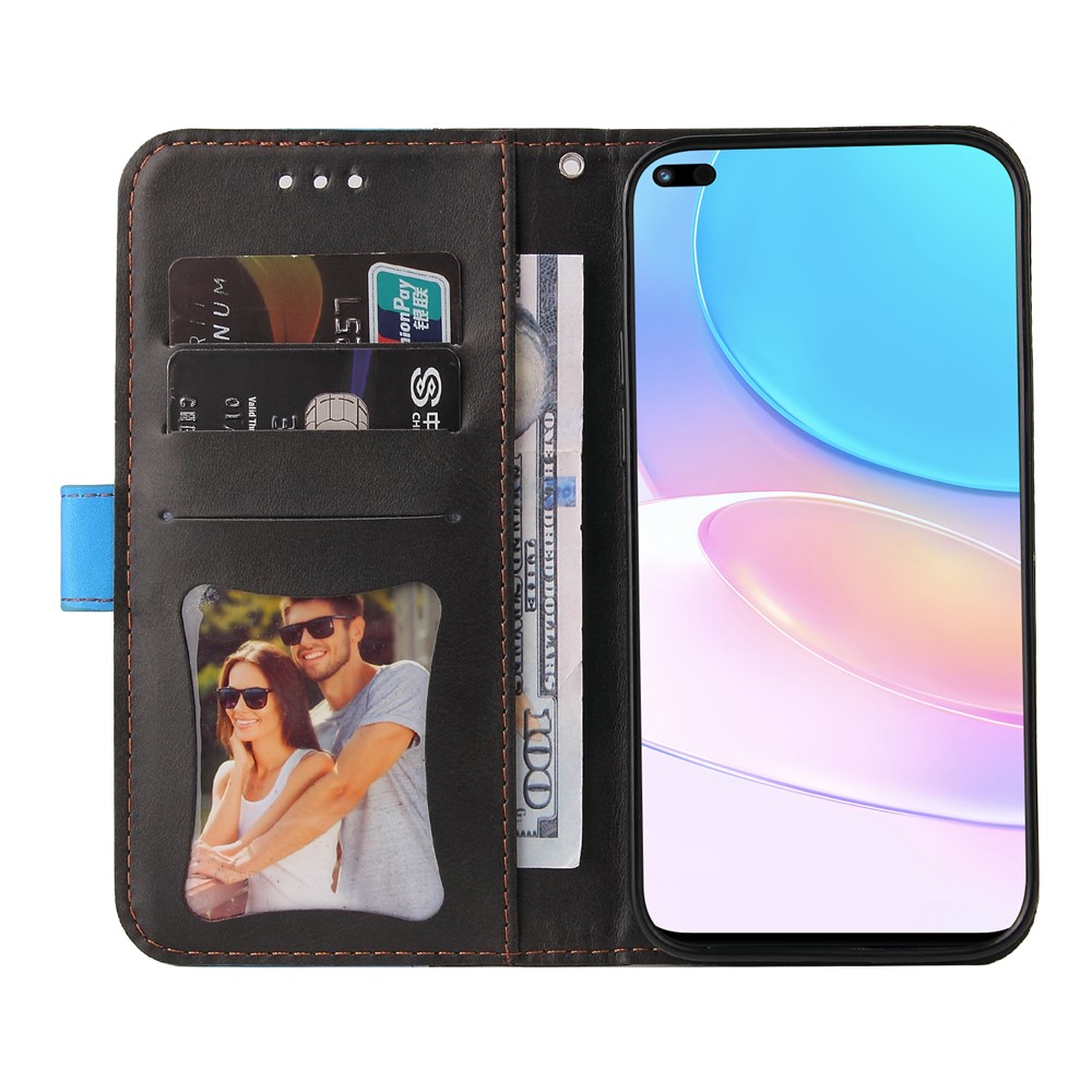 Business Style Splicing Dual-color Stand Wallet Design All-round Protection Phone Shell Case for Huawei nova 8i/Honor 50 Lite 5G - Blue-4