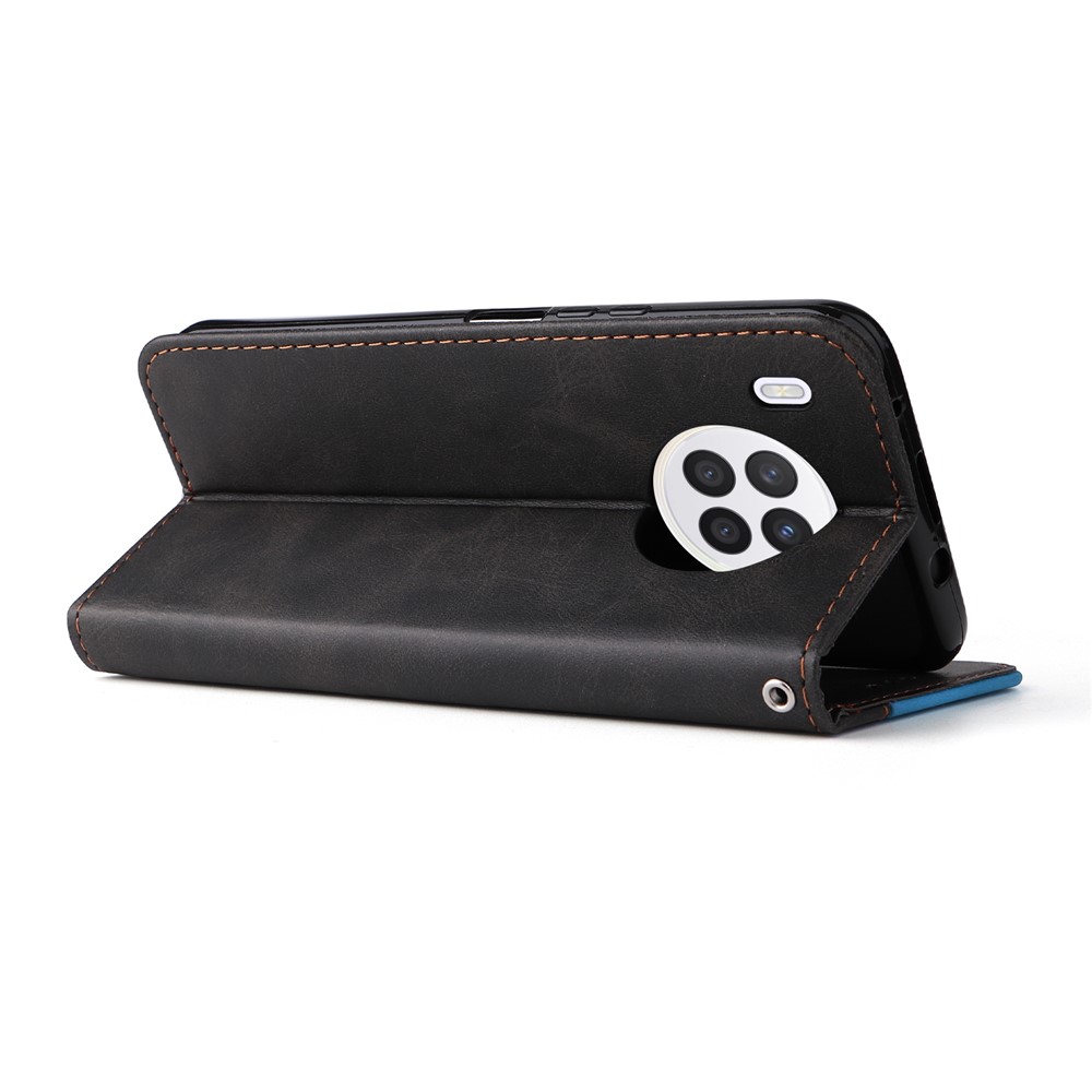 Business Style Splicing Dual-color Stand Wallet Design All-round Protection Phone Shell Case for Huawei nova 8i/Honor 50 Lite 5G - Blue-5