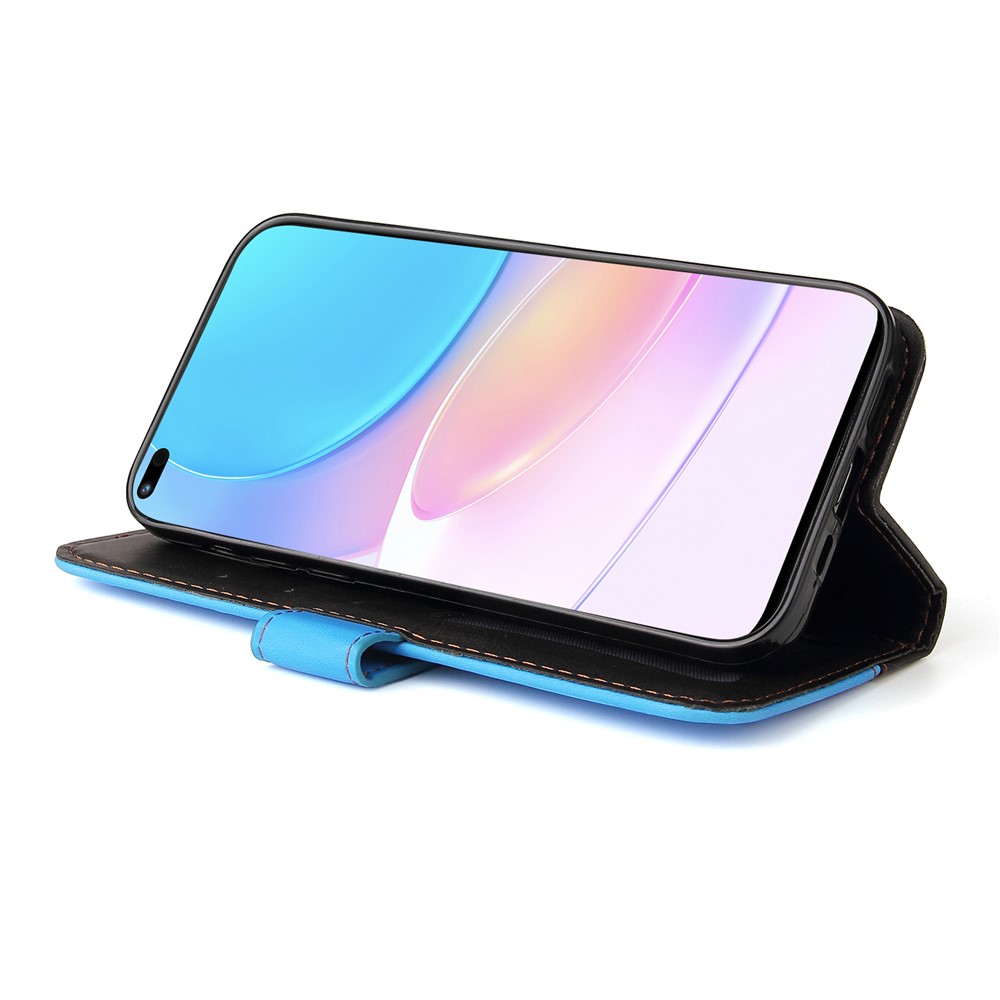 Business Style Splicing Dual-color Stand Wallet Design All-round Protection Phone Shell Case for Huawei nova 8i/Honor 50 Lite 5G - Blue-6