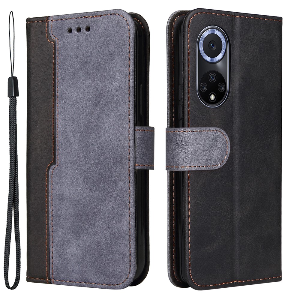 Well-protected Business Style Dual-color Splicing Wallet Design Phone Case with Stand for Huawei nova 9/Honor 50 - Grey-1