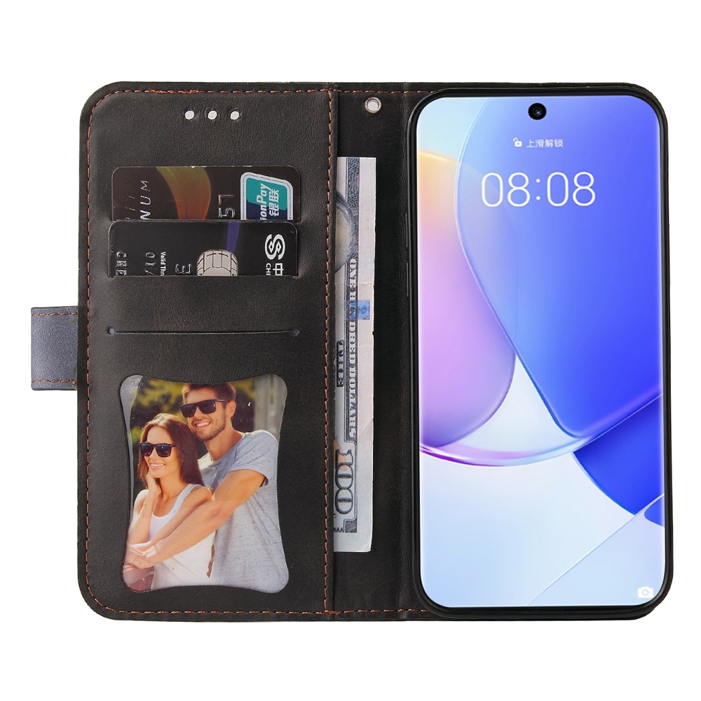 Well-protected Business Style Dual-color Splicing Wallet Design Phone Case with Stand for Huawei nova 9/Honor 50 - Grey-4