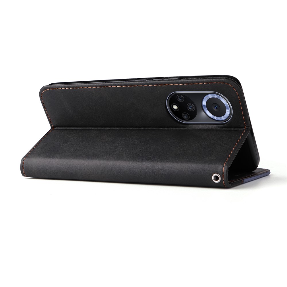 Well-protected Business Style Dual-color Splicing Wallet Design Phone Case with Stand for Huawei nova 9/Honor 50 - Grey-5