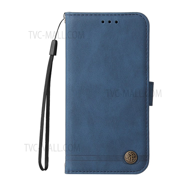 Wallet Style Retro Tree Pattern Metal Button Decor Stand PU Leather Phone Case Cover for Huawei nova 9/Honor 50 - Blue-2