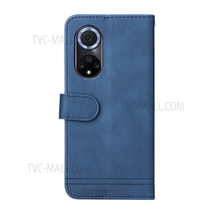 Wallet Style Retro Tree Pattern Metal Button Decor Stand PU Leather Phone Case Cover for Huawei nova 9/Honor 50 - Blue-3