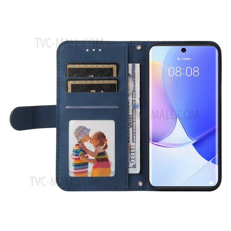 Wallet Style Retro Tree Pattern Metal Button Decor Stand PU Leather Phone Case Cover for Huawei nova 9/Honor 50 - Blue-4