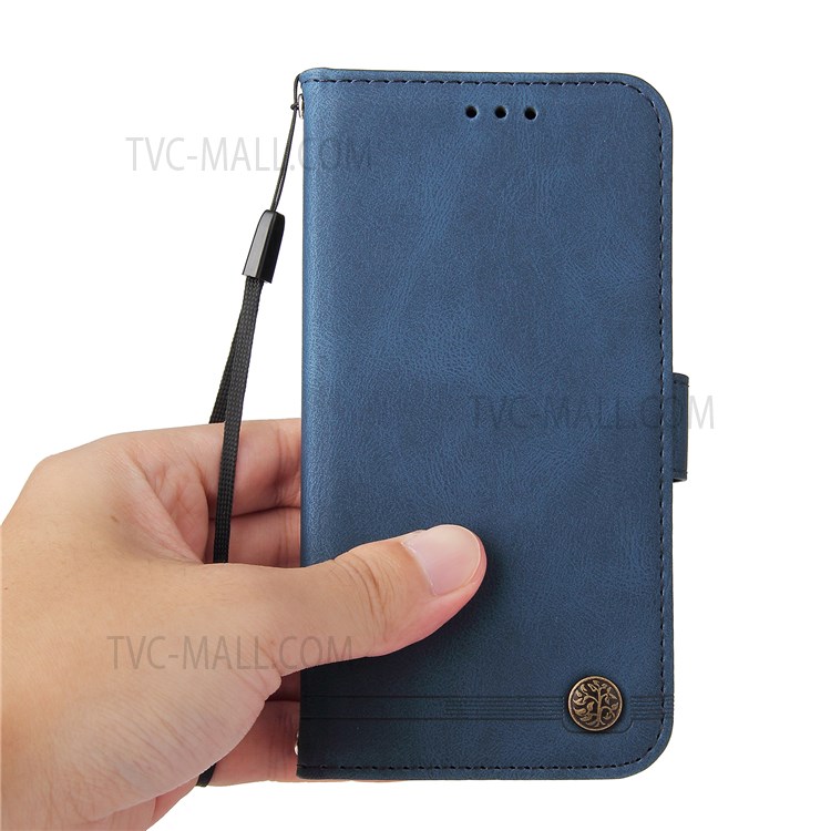 Wallet Style Retro Tree Pattern Metal Button Decor Stand PU Leather Phone Case Cover for Huawei nova 9/Honor 50 - Blue-7