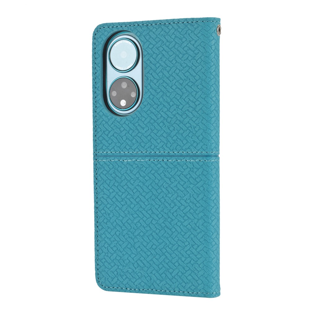 For Honor 50 Supporting Stand Anti-fall Lightweight Woven Texture Wallet Wrist Strap Leather Cover Case - Blue-3