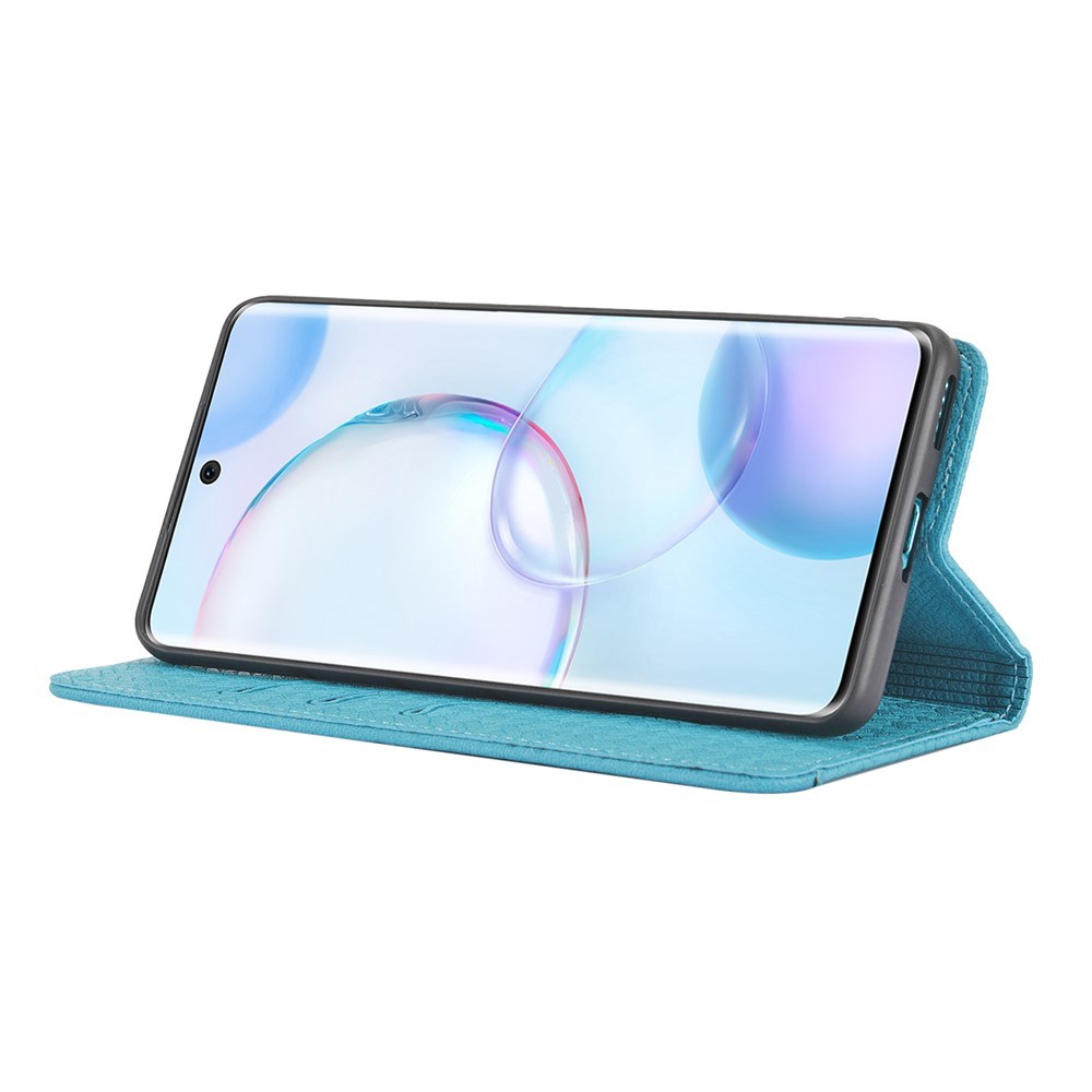 For Honor 50 Supporting Stand Anti-fall Lightweight Woven Texture Wallet Wrist Strap Leather Cover Case - Blue-5