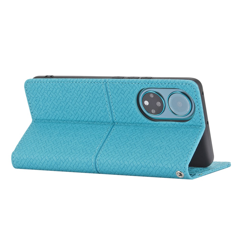 For Honor 50 Supporting Stand Anti-fall Lightweight Woven Texture Wallet Wrist Strap Leather Cover Case - Blue-6