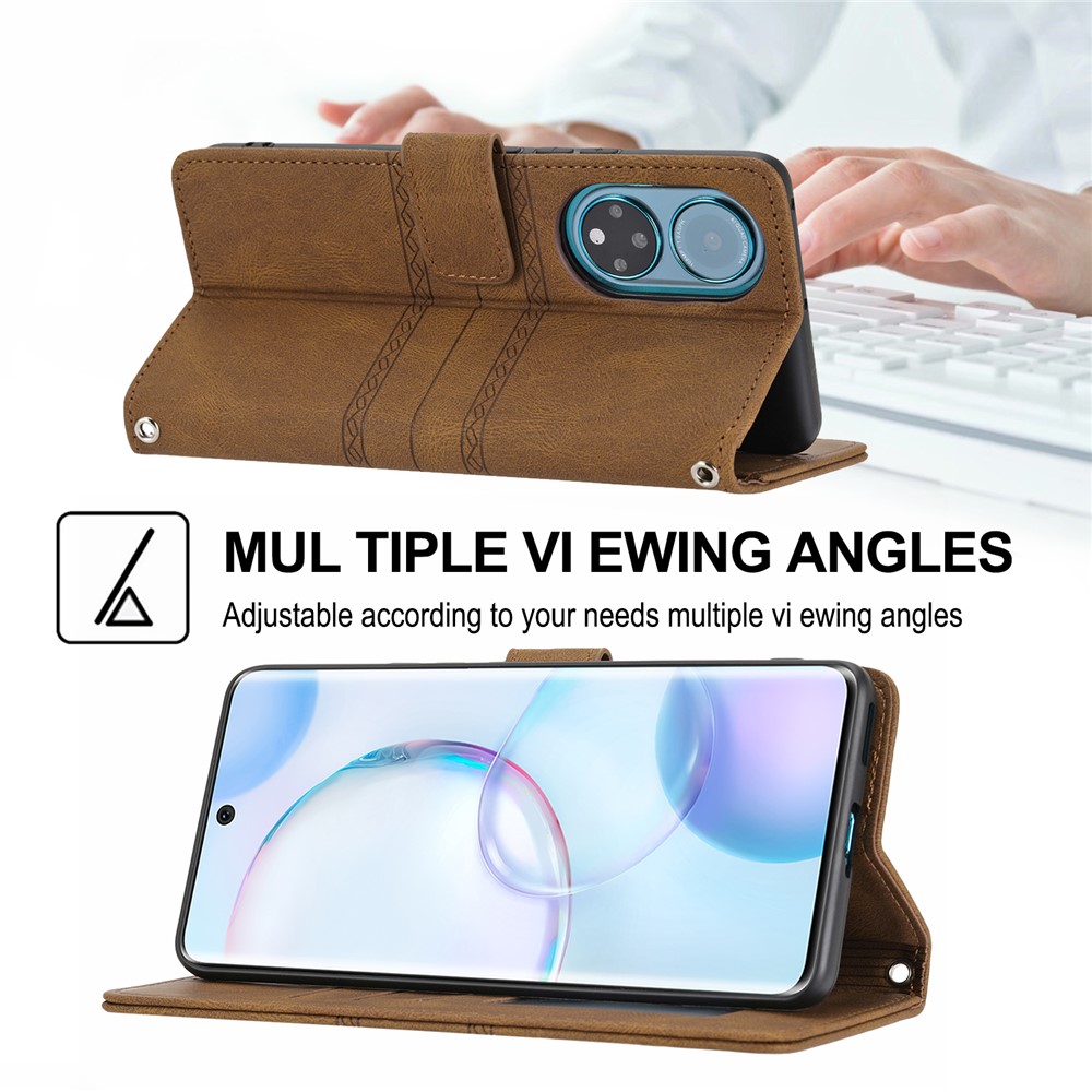 For Honor 50 Lightweight Flip Mobile Case Scratch-resistant Stylish PU Leather+TPU Wallet Phone Cover - Brown-7
