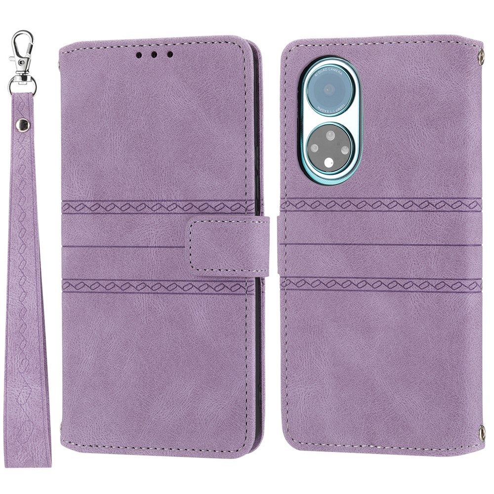 Stand Design Imprinted Pattern Flip Cover For Honor 50 SE Fashionable Stylish PU Leather+TPU Wallet Phone Case - Light Purple-1