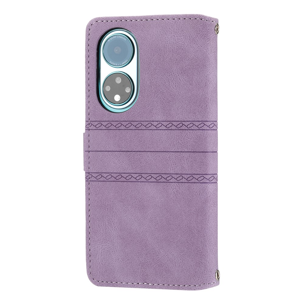 Stand Design Imprinted Pattern Flip Cover For Honor 50 SE Fashionable Stylish PU Leather+TPU Wallet Phone Case - Light Purple-3