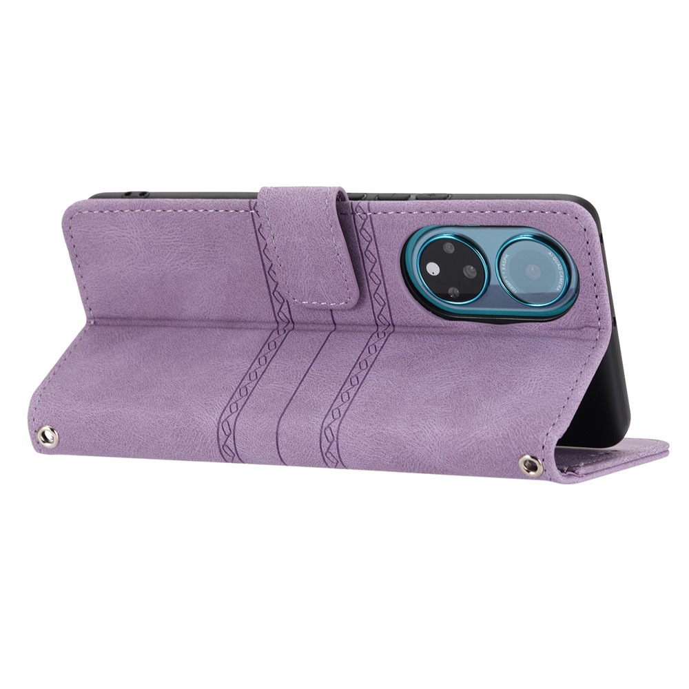 Stand Design Imprinted Pattern Flip Cover For Honor 50 SE Fashionable Stylish PU Leather+TPU Wallet Phone Case - Light Purple-6