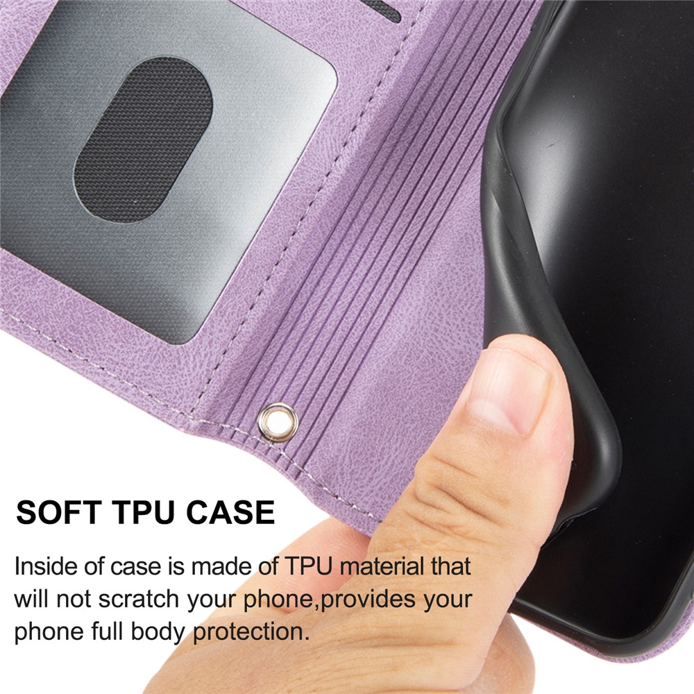Stand Design Imprinted Pattern Flip Cover For Honor 50 SE Fashionable Stylish PU Leather+TPU Wallet Phone Case - Light Purple-8