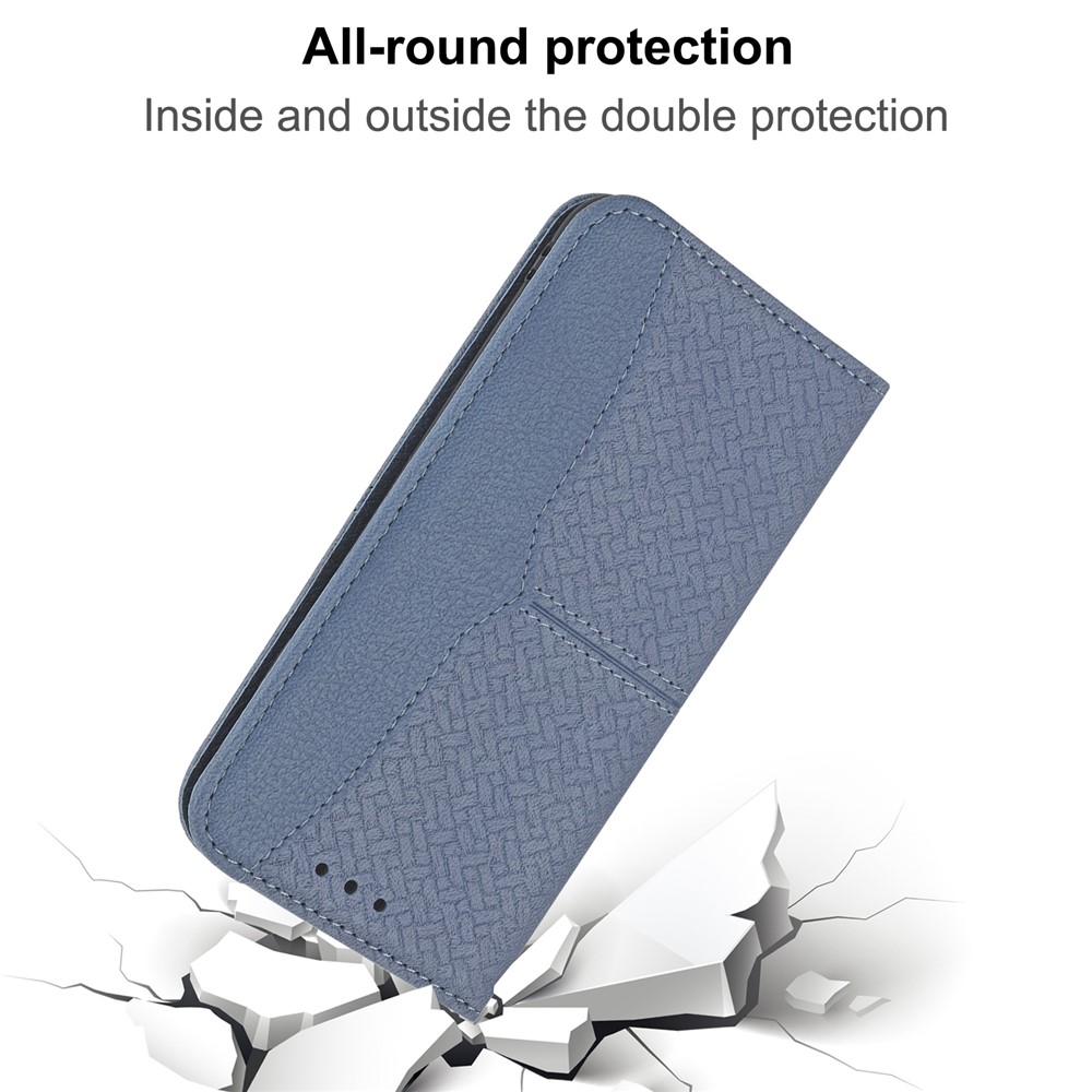 Shockproof Magnetic Flip Cover Woven Texture Wallet Wrist Strap Leather Case with Stand for Honor 50 Pro - Grey-10