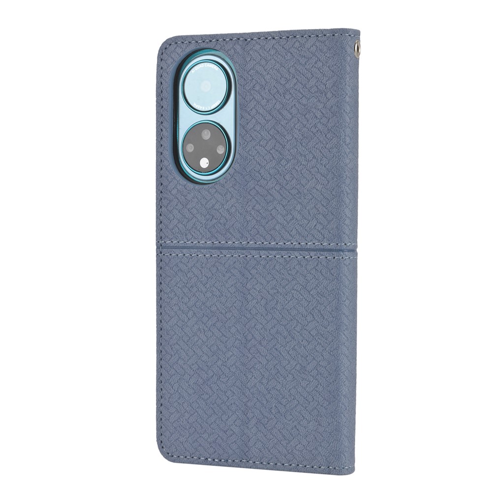 Shockproof Magnetic Flip Cover Woven Texture Wallet Wrist Strap Leather Case with Stand for Honor 50 Pro - Grey-3