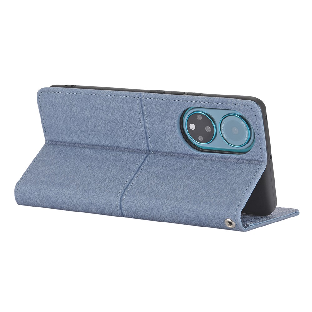 Shockproof Magnetic Flip Cover Woven Texture Wallet Wrist Strap Leather Case with Stand for Honor 50 Pro - Grey-6